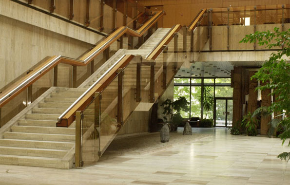Entry hall in the new SR Government Office building, with dominant stairway.